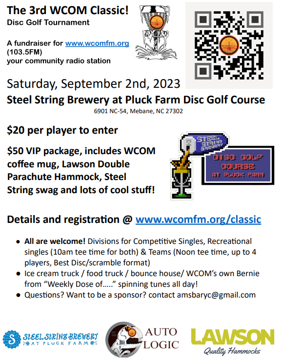 Tee off at the 3d WCOM Classic! Disc Golf Tournament – WCOM 103.5 FM